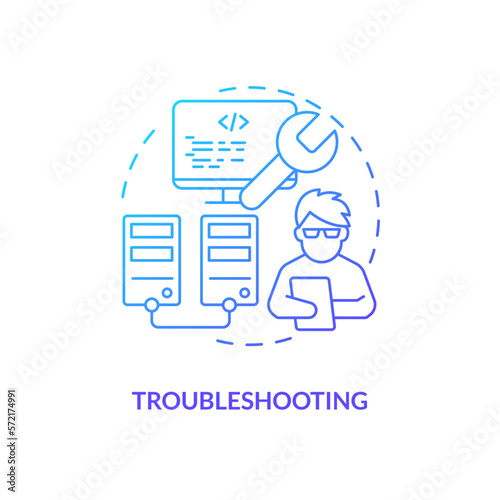 Troubleshooting blue gradient concept icon. Know and fix code problems. Version control benefit abstract idea thin line illustration. Isolated outline drawing. Myriad Pro-Bold font used