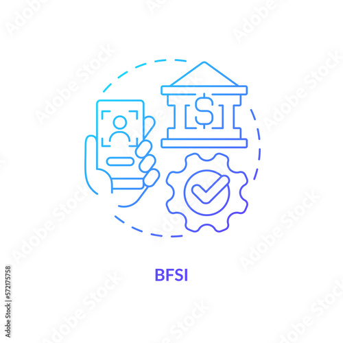 BFSI blue gradient concept icon. Banking services. Version control system end user industry abstract idea thin line illustration. Isolated outline drawing. Myriad Pro-Bold font used