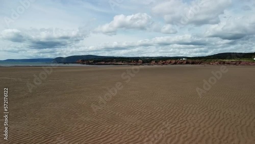 Low flying drone shot over Waterside Beach heading towards Bay of Fundy, New Brunswick. photo