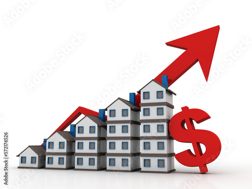 3d illustration Growth in real estate shown on graph with dollar