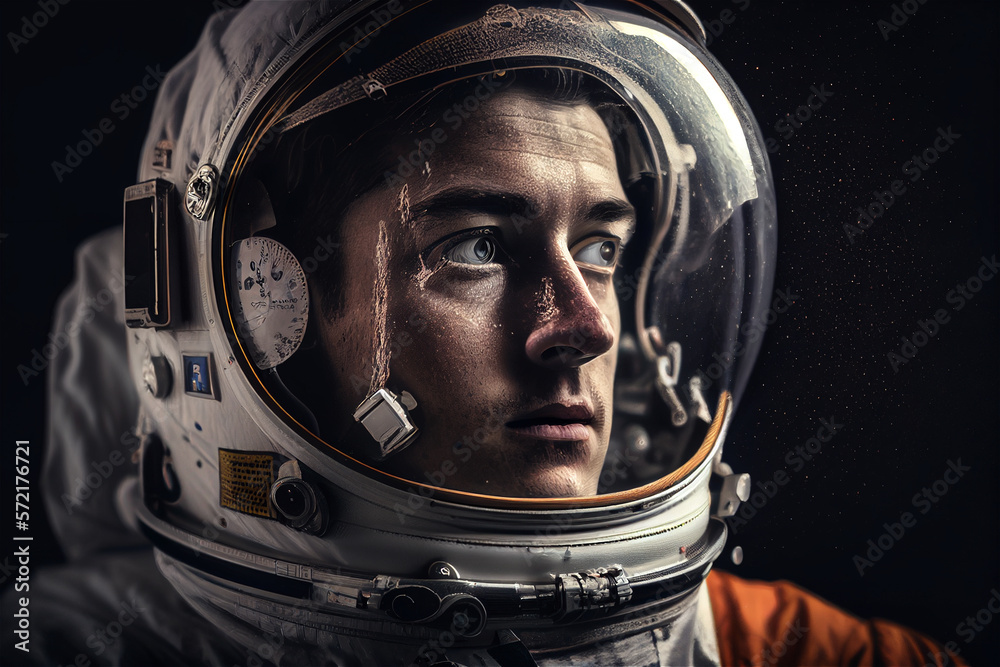 Fototapeta premium Astronaut looking serius with google reflection, illustration Generative Ai