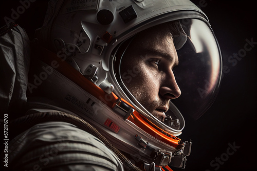 Astronaut looking serius with google reflection, illustration Generative Ai photo