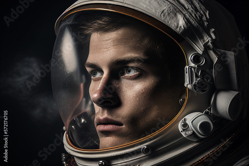 Astronaut looking serius with google reflection, illustration Generative Ai © Studio Stoltenberg