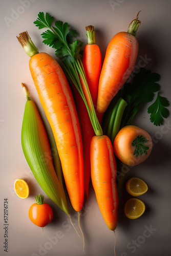Carrots fresh together with some fruits and vegetables
