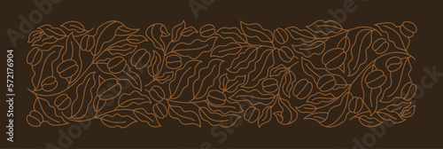 Coffee pack design background. Beans and leaves. Coffea plant pattern. Wrapping paper. Editable outline stroke. Vector line.