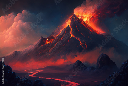 Lava flowing on the mountain generative AI