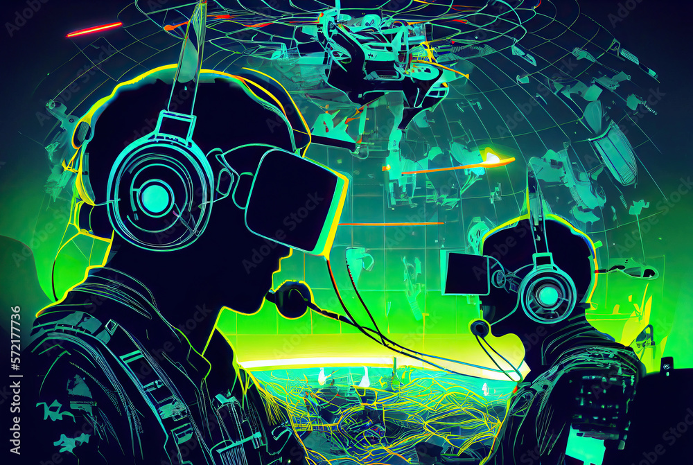 Futuristic army global drone command center and operators in VR glasses.  Drone operator and the future of the warfare concept made with Generative  AI Illustration Stock | Adobe Stock