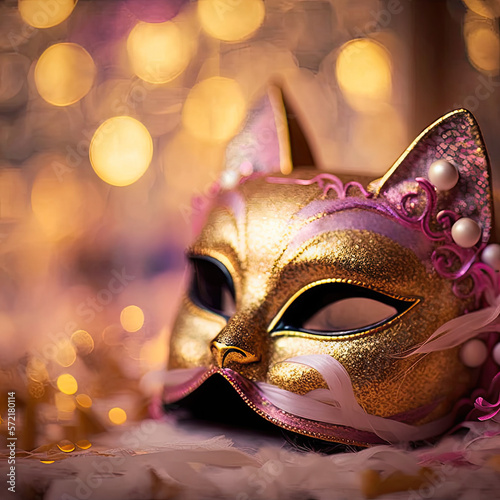 Venetian cat mask for mardi gras, generative ai