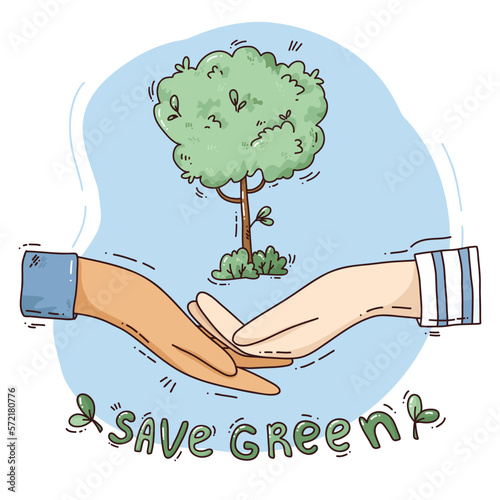 cartoon hand drawn illustration of eco save concept