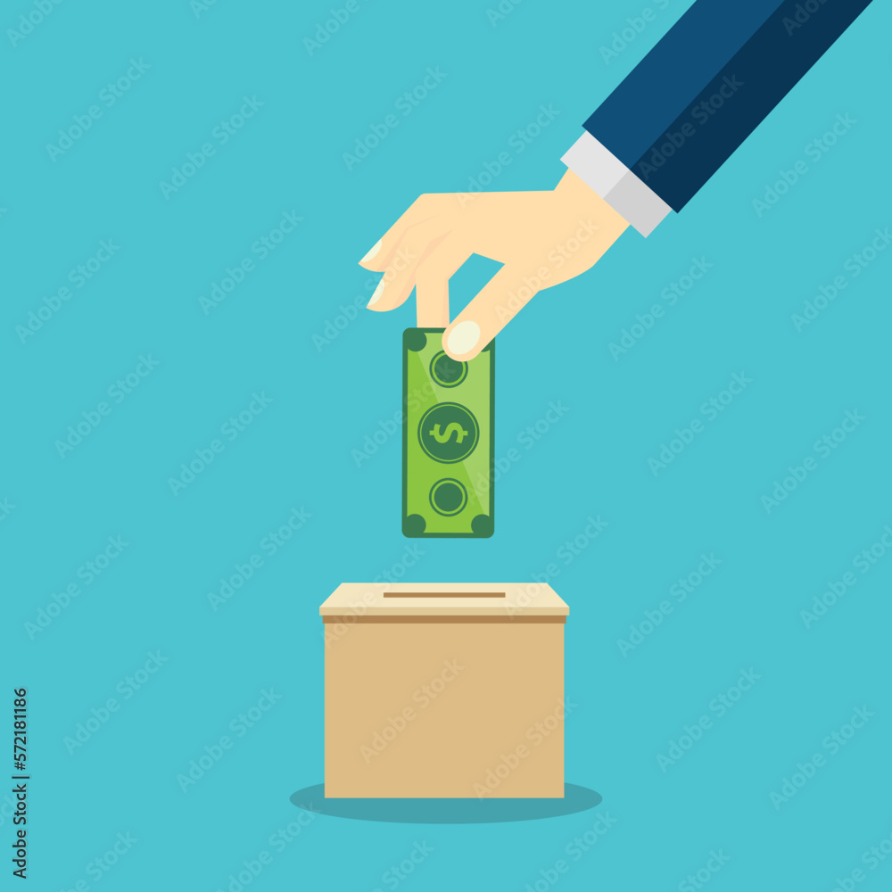 Donate, donation concept. Human hand with dollar bill and donation box. Donate, donation concept. Human hand with dollar bill and donation box.