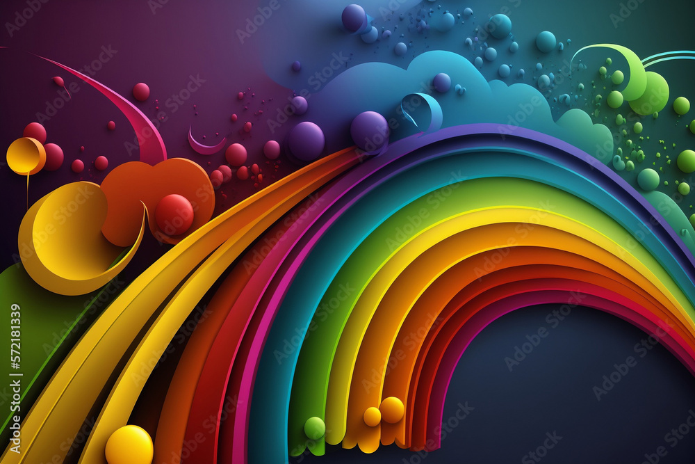 3D style rainbows with abstract clouds