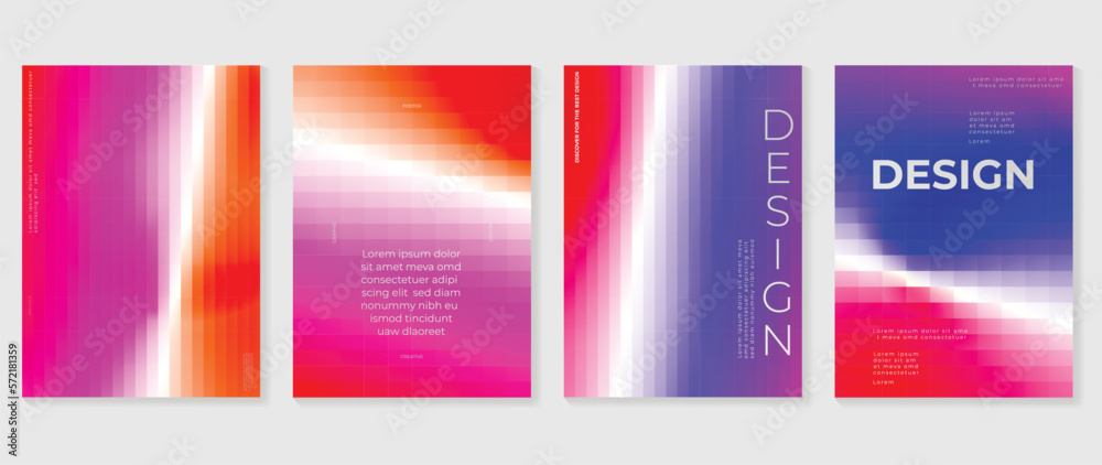 Vibrant colorful gradient background vector set. Trendy colorful gradient abstract shape pixel grid blurred background. Design illustration for cover, wallpaper, poster, business, card, banner.