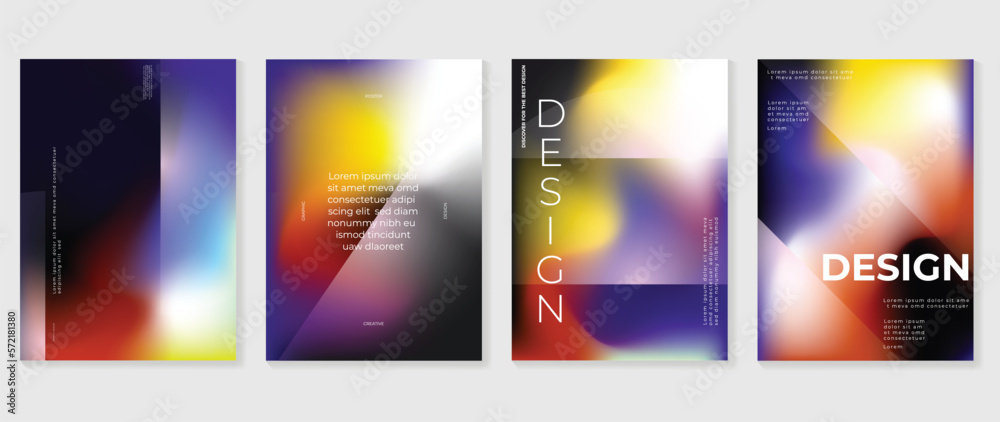 Vibrant colorful gradient background vector set. Trendy colorful gradient fluid abstract geometric shape blurred background. Design illustration for cover, wallpaper, poster, business, card, banner.