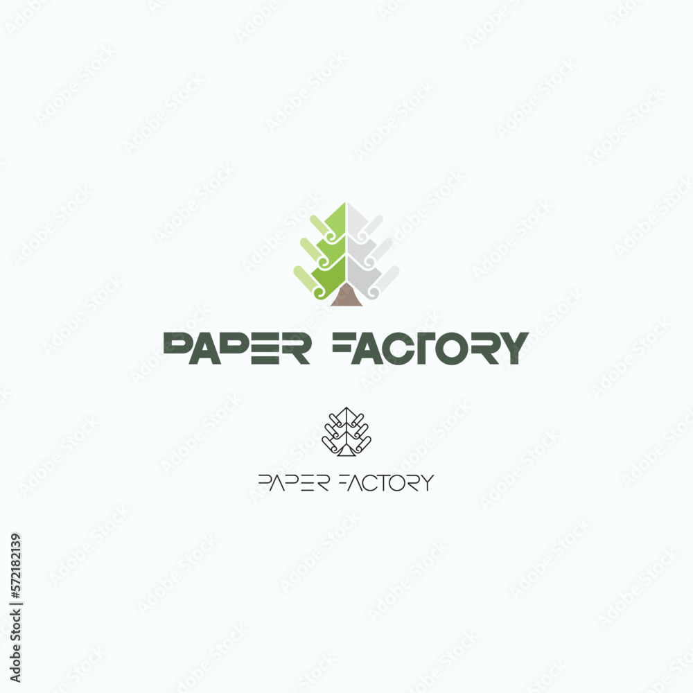 
illustration depicting a tree and sheets of paper as a symbol or logo. Paper factory