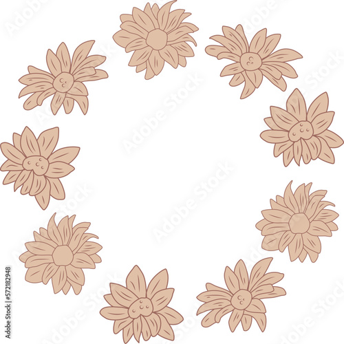 Chrysanthemum background. A postcard with a place for the text. Chrysanthemum vector. Chrysanthemum flowers are pink. Round frame with flowers. Postcard with flowers.