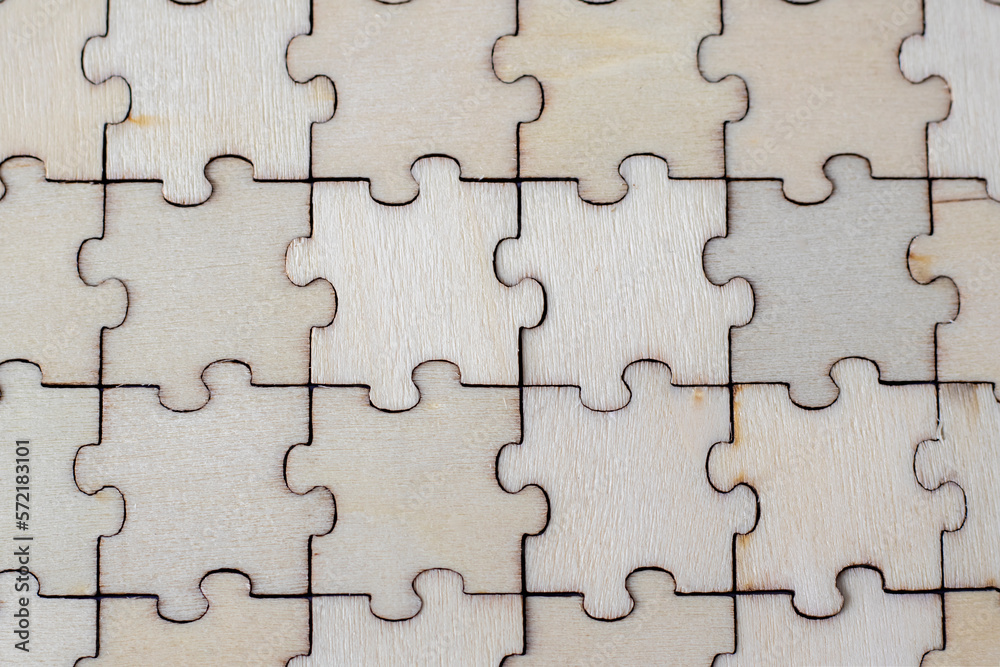 Puzzle pieces grid, jigsaw puzzle beige wood, success mosaic solution template, horizontal. Blank assembled puzzles with copy space. Puzzle pieces grid, jigsaw puzzle beige wood, success mosaic solution template, horizontal. Blank assembled puzzles with copy space.