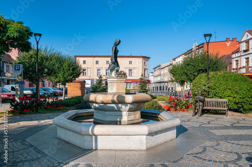 The "Gardener" fountain on the market square in Nakło nad Notecią, Kuyavian-Pomeranian Voivodeship, Poland