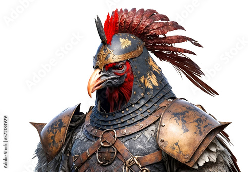 Colorful warrior rooster isolated on white, illustration generative ai