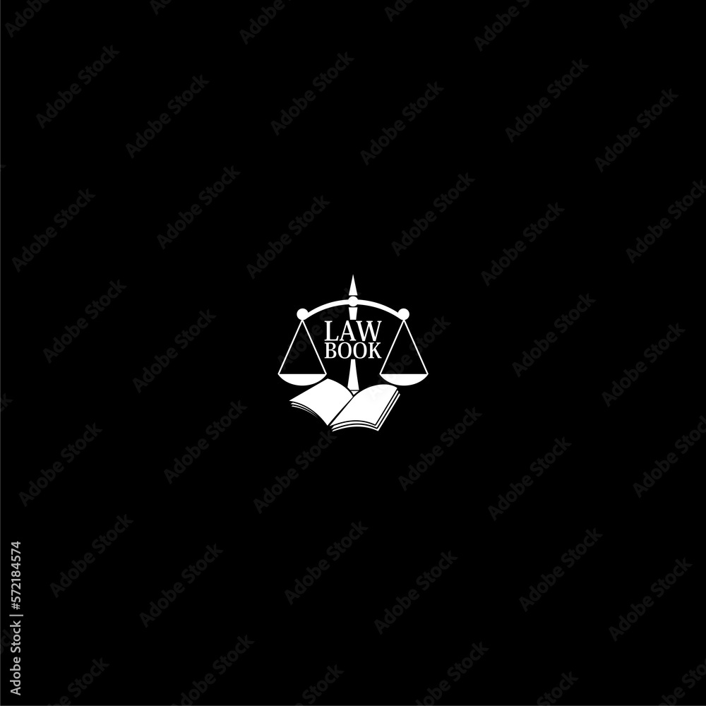 Law scale book logo design icon isolated on dark background Law scale book logo design icon isolated on dark background