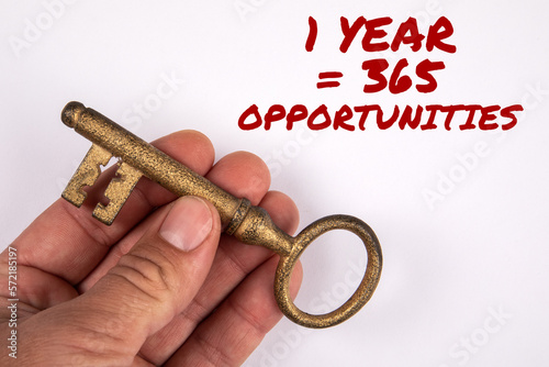 1 year = 365 Opportunities. Golden key on a white background