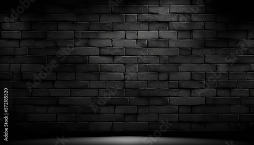 Black brick wall, dark background for design. Generative ai