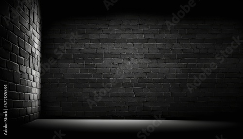 Black brick wall background for design. Generative ai