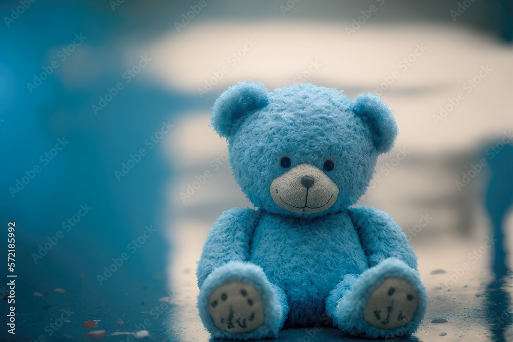 sad blue teddy bear, looking sick, Generative AI sad blue teddy bear, looking sick, Generative AI