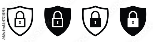 shield security lock icon set. shield with padlock icon symbol sign collections, vector illustration