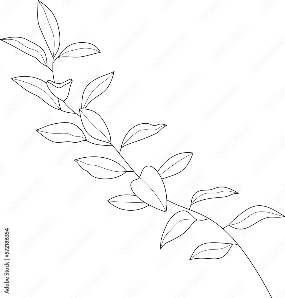 Hand drawn leaf branch line art Hand drawn leaf branch line art