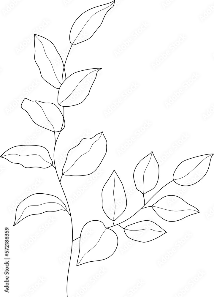Hand drawn leaf branch line art