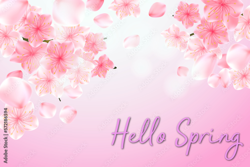 Happy Spring. Welcome spring background with floral blossom. Vector Illustration.
