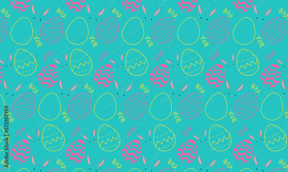 Vector line pattern with Easter eggs on the pink background. Concept of Happy Easter.