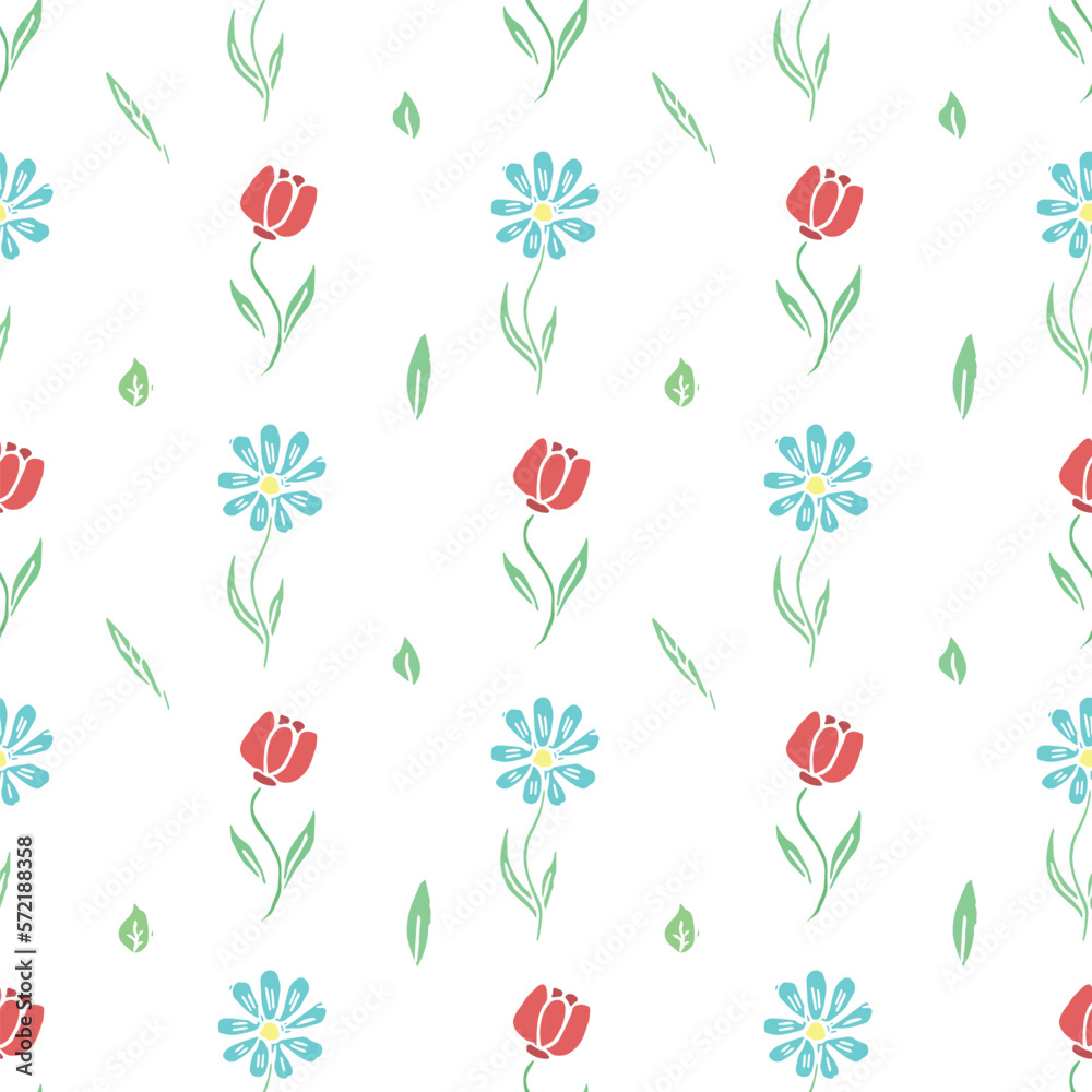 Seamless pattern with flowers. Doodle floral background. Spring pattern