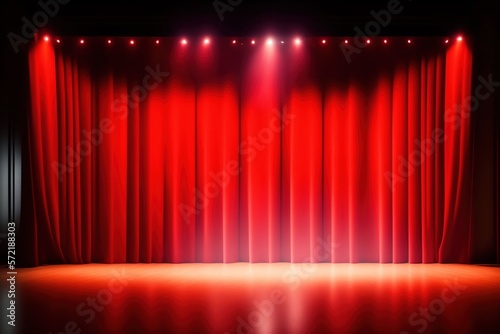 Un rideau rouge en velour d'une scène de concert de théâtre - generative AI
