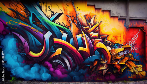 Street art graffiti on the wall. AI photo