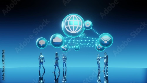 Wallpaper Mural Business people connect with icon connection media, camera spin motion, 4k resolution Torontodigital.ca