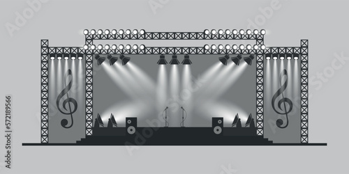 Outdoor concert stage vector icon made in monochrome style isolated on gray background.