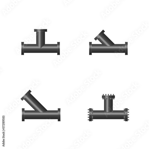 Set of steel pipes with flanges, 3D vector illustration.