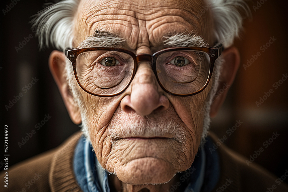 Close up photo of an old man with glasses and wrinkles looking straight into the camera, illustration Generative Ai
Close up photo of an old man with glasses and wrinkles looking straight into the camera, illustration Generative Ai