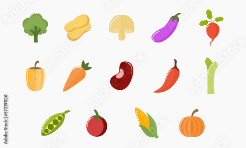Set of vector flat Vegetable icons. Collection of Modern minimalistic design
