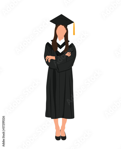 Graduate Student Illustration, Female High School Graduate In Mortarboard