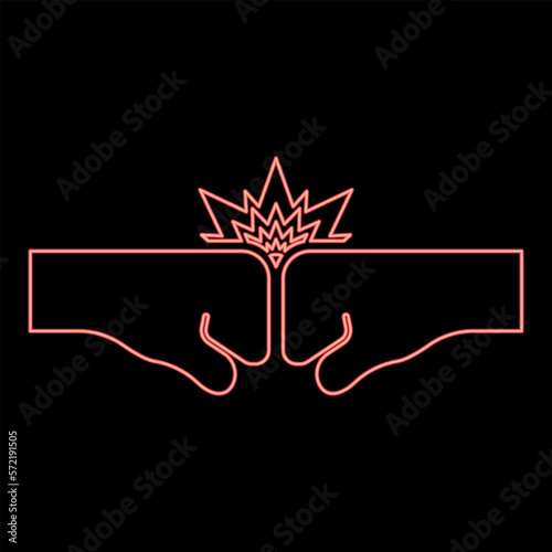 Neon collision of two fist red color vector illustration image flat style