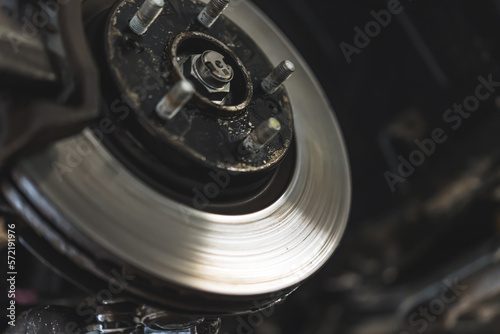 Close-up shot of car brakes. Car parts concept. Repair shop concept. High quality photo