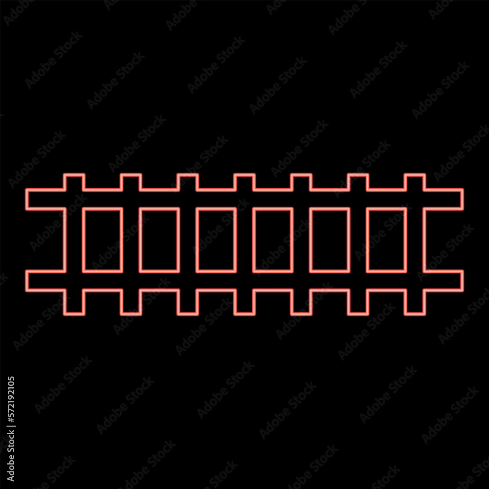 Neon rail rails Railroad Railway Train track red color vector illustration image flat style