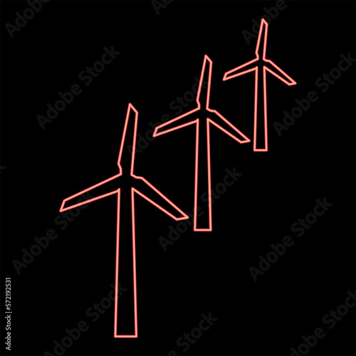 Neon wind generators turbine power Windmill clean energy concept red color vector illustration image flat style