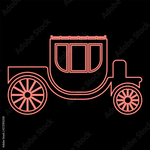 Neon carriage brougham cart elegance transportation vintage style red color vector illustration image flat style