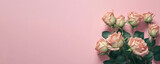 Rose Bouquet flower blossom on light pink background. Copy space for text. Generative AI