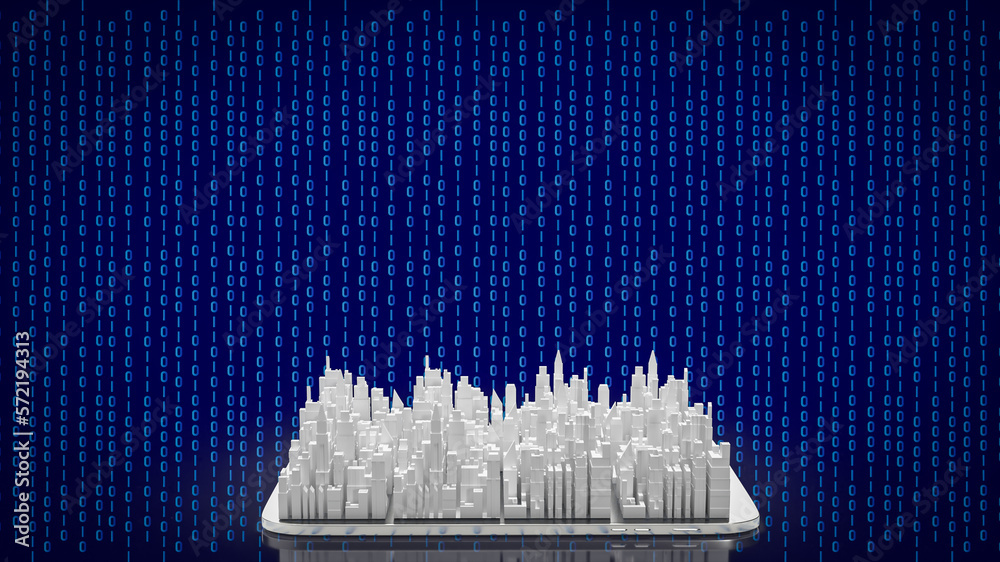 The city on mobile on digital background for technology concept 3d rendering
