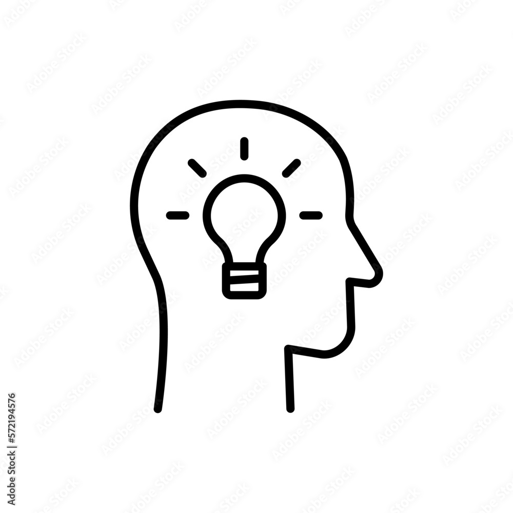 Head of man and light bulb icon. Idea and imagination. Creative idea, mind, thinking.