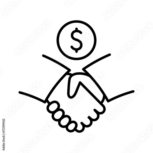 Financial deal icon. Business handshake teamwork. Agreement signing symbol.